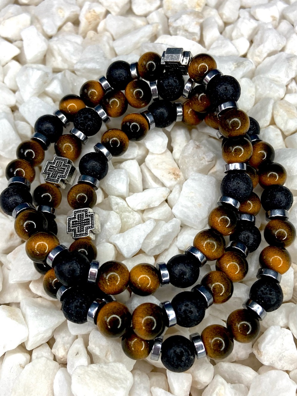 Men's Brown and Black Beaded Stretch Bracelet - Stylish Stackable Jewelry